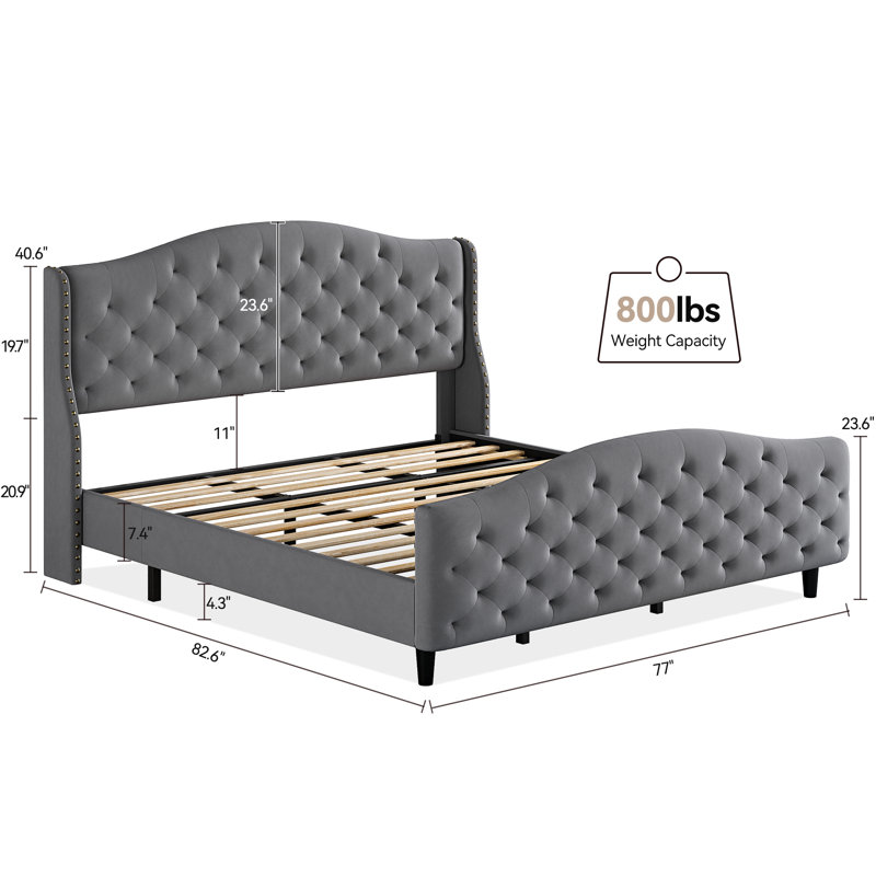 Jaquail Upholstered Wingback Bed, Gray, King