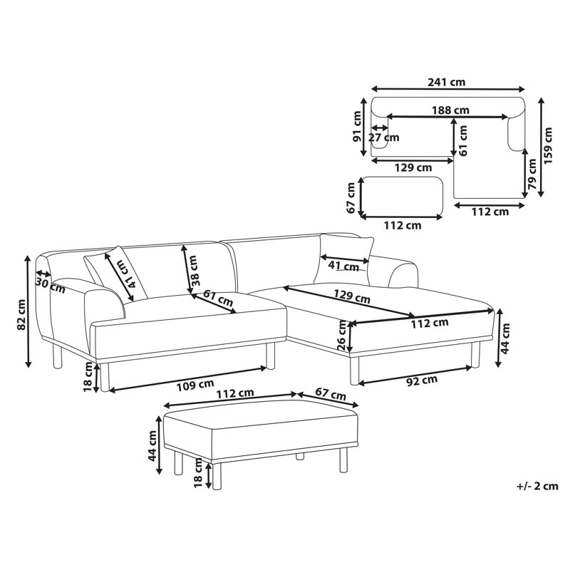 Left-Hand Corner Sofa with Ottoman HOLT Boucle Left Hand, Beige