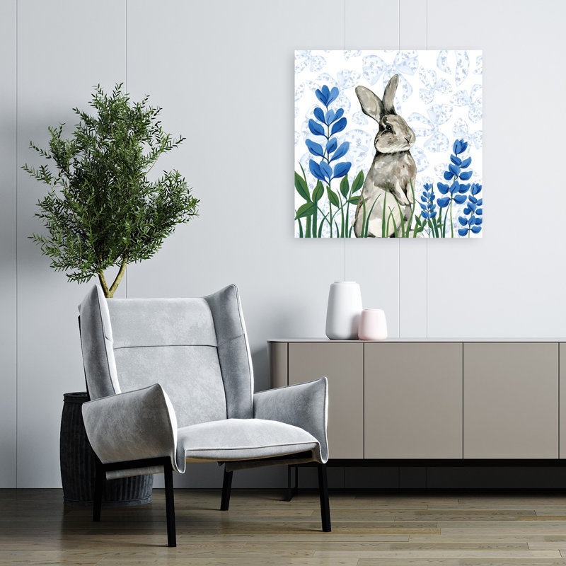 Impression sur toile Bluebonnet Bunnies I Spring Flower, 32" H x 32" W