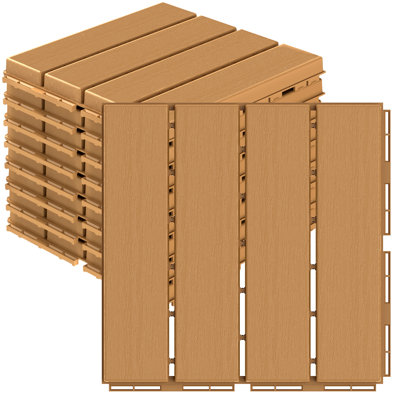 Plastic Interlocking Deck Tiles, 9 Pack Patio Deck Tiles, 12\"x12\" Waterproof Outdoor Flooring All Weather Use, Patio Floor Decking Tiles for Porch Poolside Balcony Backyard