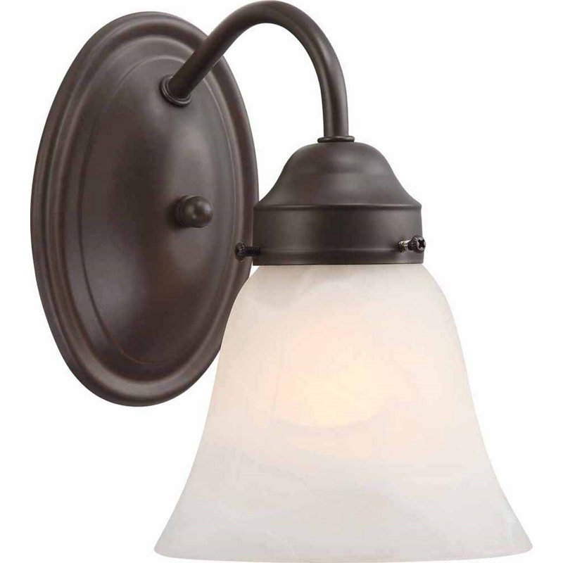 Bienville 1-Light Indoor Antique Bronze Wall Mount Sconce with Alabaster Glass Bell Shade, Antique Bronze