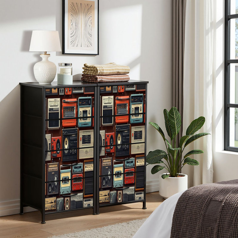Commode pour chambre à coucher Commode pour garde-robe 3D rétro Boombox radio rétro années 80 Radios / lecteurs de cassettes Haut-parleurs Commodes et commodes de rangement en tissu et bacs de rangement avec 4 tiroirs