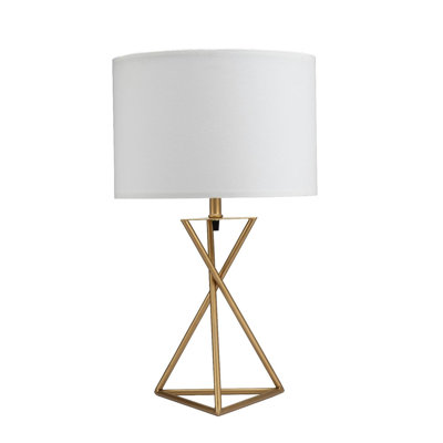 Lampe de table contemporaine en métal doré avec abat-jour blanc