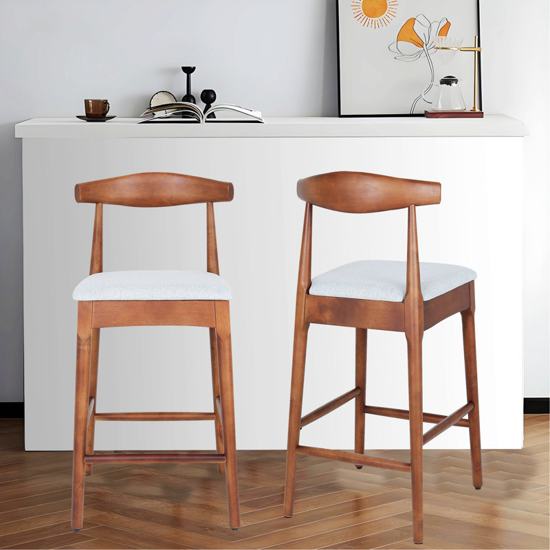 Ensemble de 2 tabourets de comptoir rembourrés avec pieds en bois pour îlot de cuisine, salle à manger