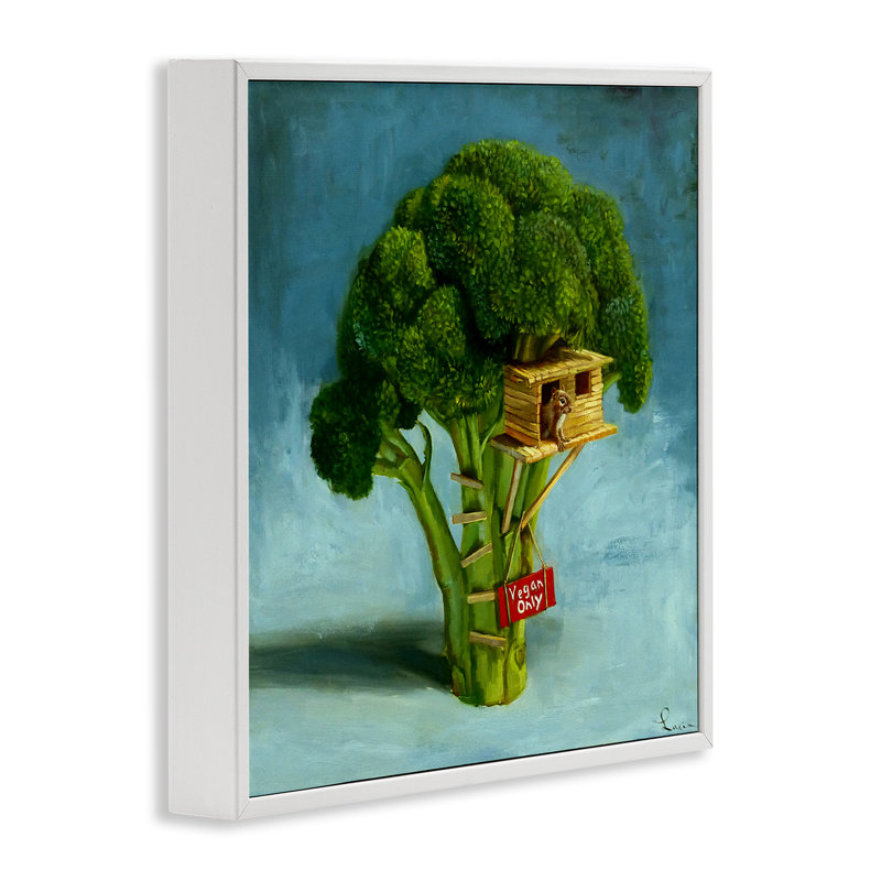 «Vegan Only Broccoli Treehouse», estampe numérique de Lucia Heffernan, H 12 po x l 12 po, Giclée encadrée blanc bord de mer