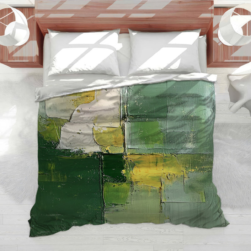 Greenery Blocks Bedding Nature Comforter Modern, Queen Comforter
