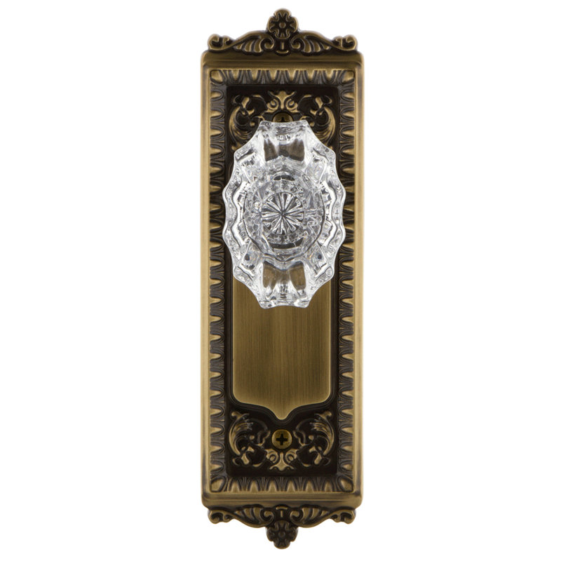Plaque Grandeur Windsor avec bouton de porte en cristal Biarritz, Laiton rétro, 2.75”