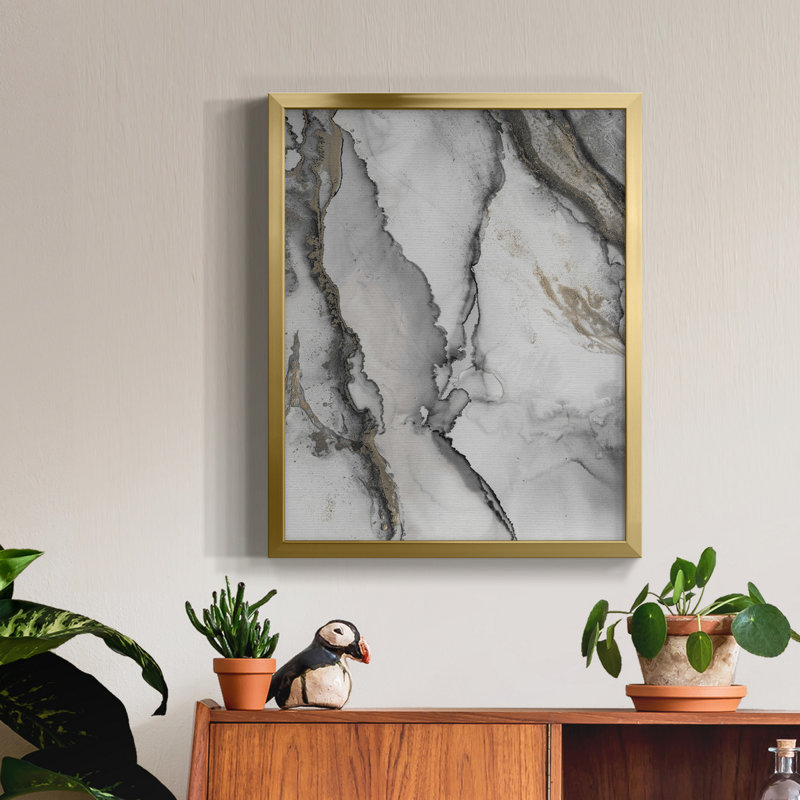 «Abstract Ink Fantasy I» - reproduction de cadre photo, H 19 po x l 16 po, Pas de tapis, Toile avec cadre doré
