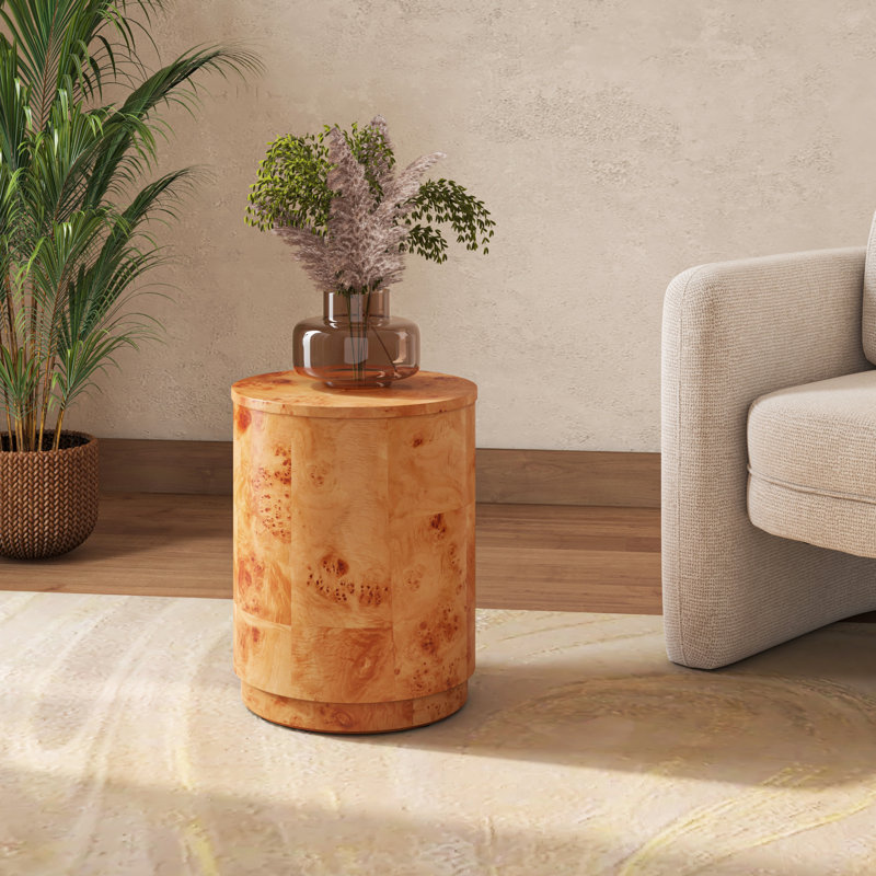 Garud Arsenio Burl Wood Round Side/End Table, Brown