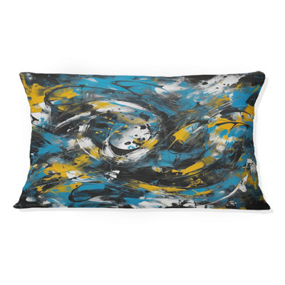 Bleu et jaune Abstracted Realms III - Coussin décoratif à imprimé abstrait