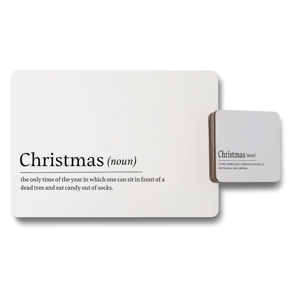Christmas Placemats And Coasters Set With Humorous Dictionary Definition