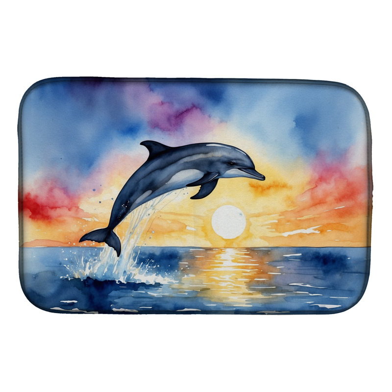 Dolphin Leaping at Sunrise Dish Drying Mat
