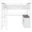 Le lit mezzanine avec bureau, tablettes et boîte de rangement crée un coin d'étude complet dans toute chambre à coucher