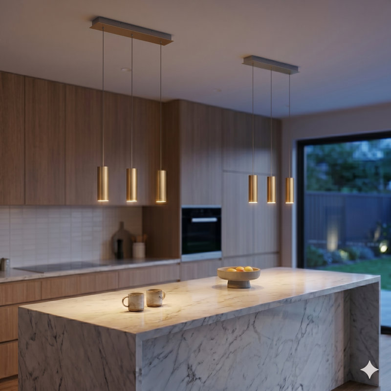 Luminaire suspendu linéaire à 3 lumières pour îlot de cuisine Bludovice, Laiton