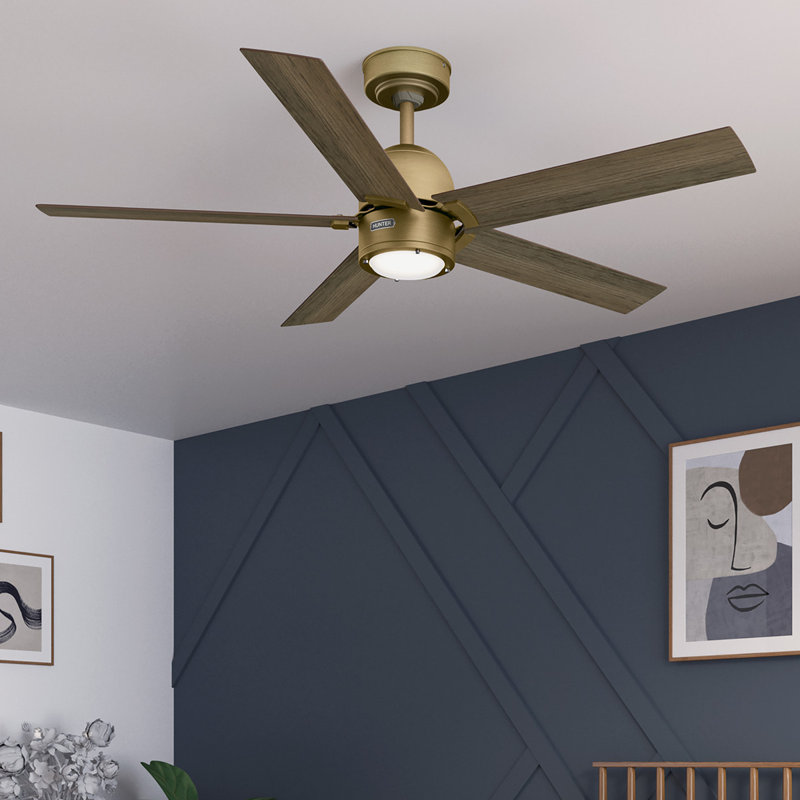 Hunter 52 Inch Erling ENERGY STAR® Ceiling Fan With Lights And Remote, Gold, Gray Wood