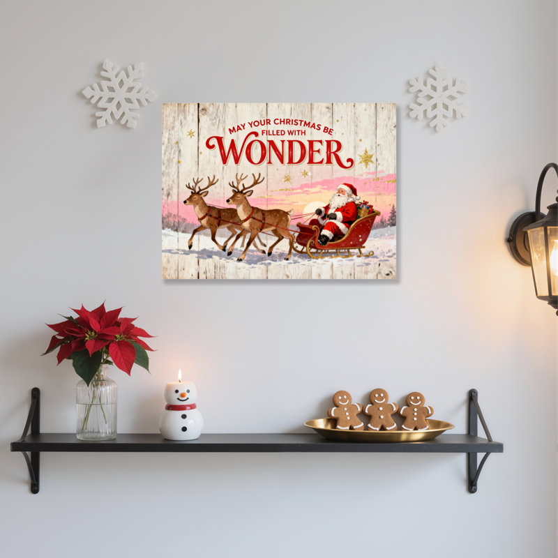 Art mural en toile Père Noël renne, H 12 po x l 18 po