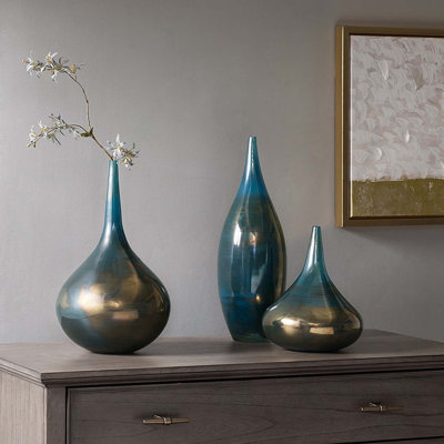 Ensemble de 3 vases en verre décoratifs faits à la main pour une présentation intérieure coordonnée