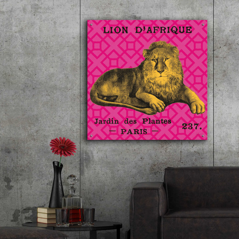 Trinx «Bright Safari Lion» par Sue Schlabach, art mural en verre acrylique, 24 po x 24 po, H 36 po x l 36 po x P 0,2 po