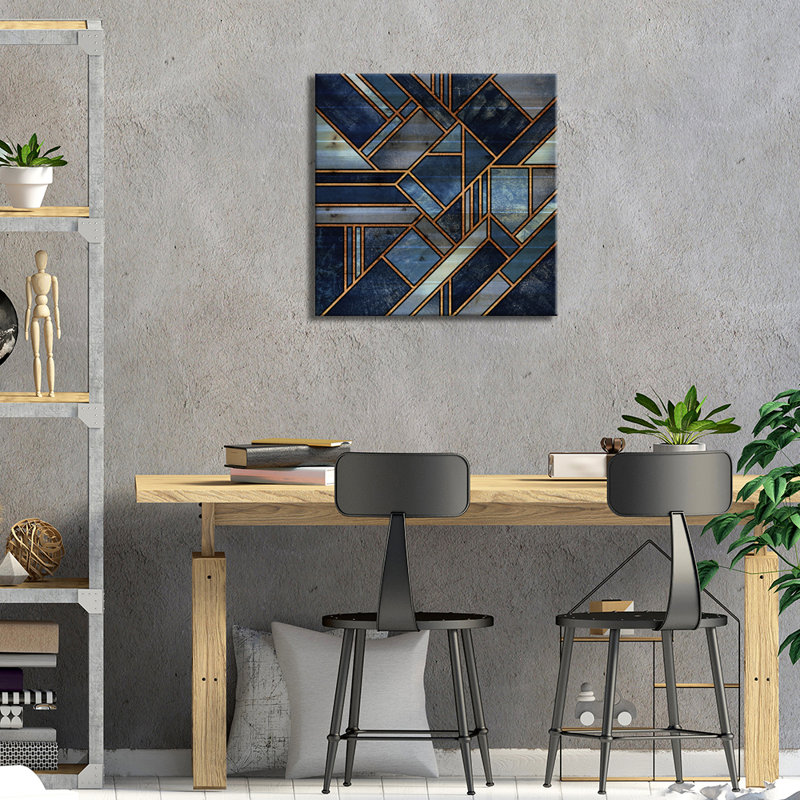 «Blue City» par Elisabeth Fredriksson - reproduction d'art sur papier, H 26 po x l 26 po x P 1,5 po, Bois