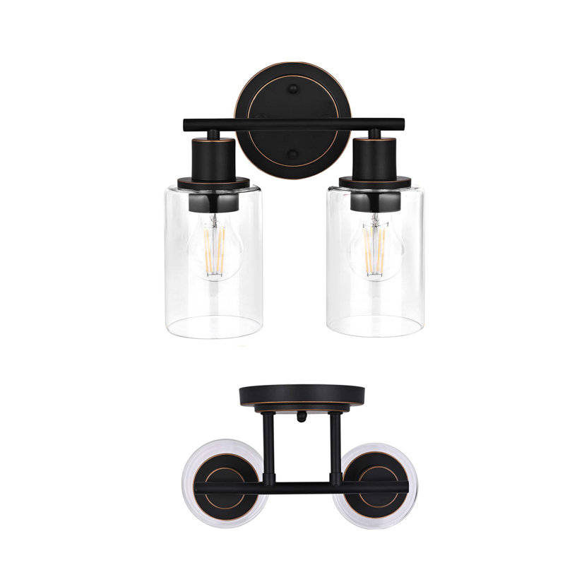  Bathroom Light Fixture with Clear Glass Shade, Bronze, 2 Lights