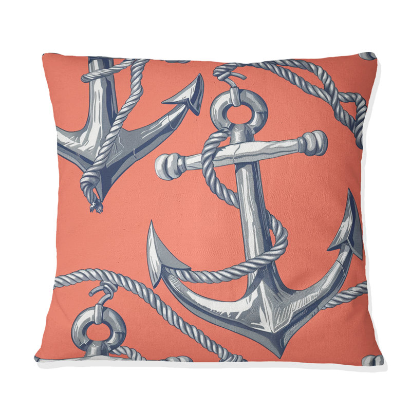 Ancre nautique bleue pêche I - coussin moderne, H 16 po x l 16 po, Carrée