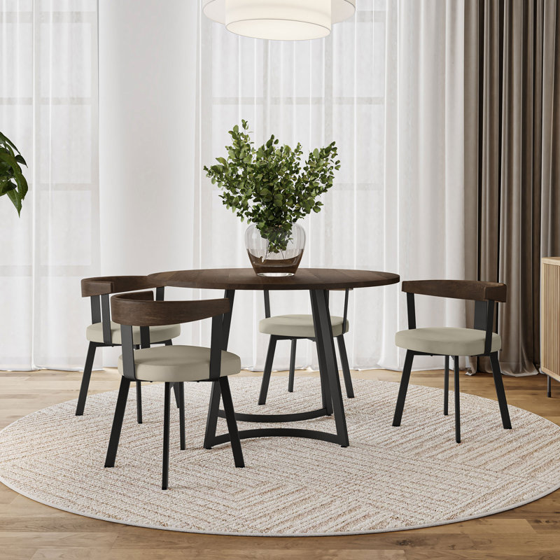 Joelle Solid Wood Table And Lars Chairs 5-Piece Dining Set, Greige
