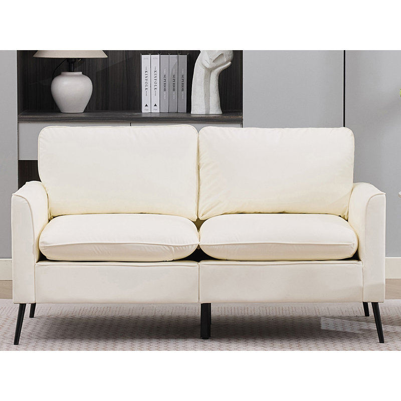 Causeuse rétro en similicuir de 56 po, Blanc, crème