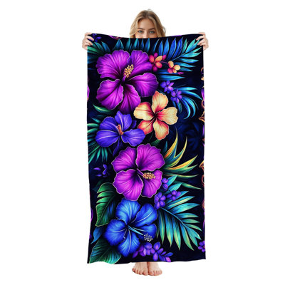  Serviette de plage en microfibre légère, absorbante sans décoloration, 30 po x 60 po, hibiscus tropical