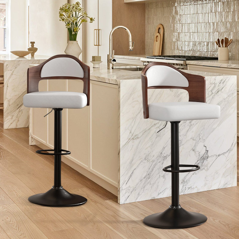 Ensemble de 2 tabourets pivotants modernes réglables, Blanc