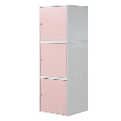 15.7in Triple Grid Modular Bookshelf, Stackable Steel Frame, FSC Particleboard Slabs, Open Back, Supports 3 Stacked Units-Pink