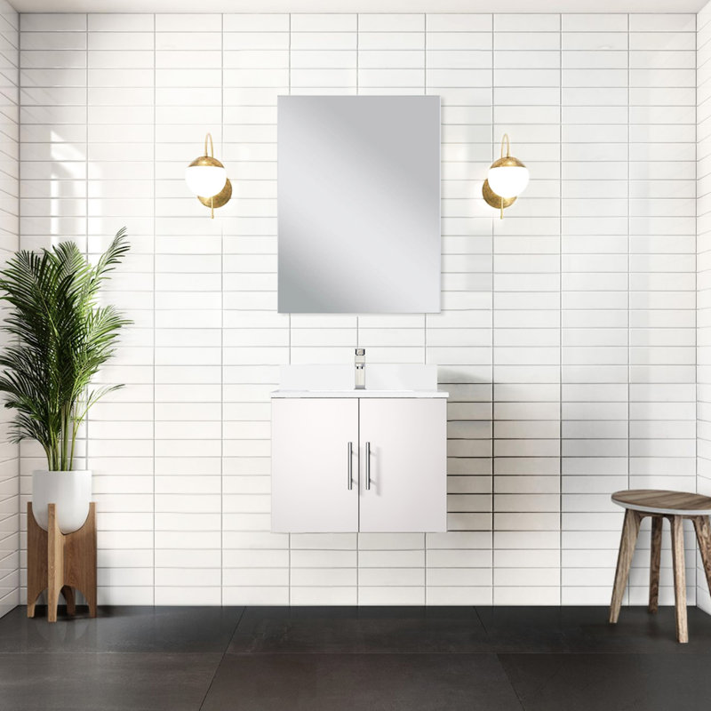Meuble-lavabo 24 po x 22 po avec comptoir en quartz et miroir simple blanc brillant et comptoir inclus - 24 po x 22 po
