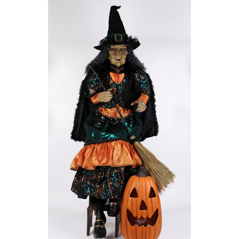 Sitting Witch with Lighted Pumpkin