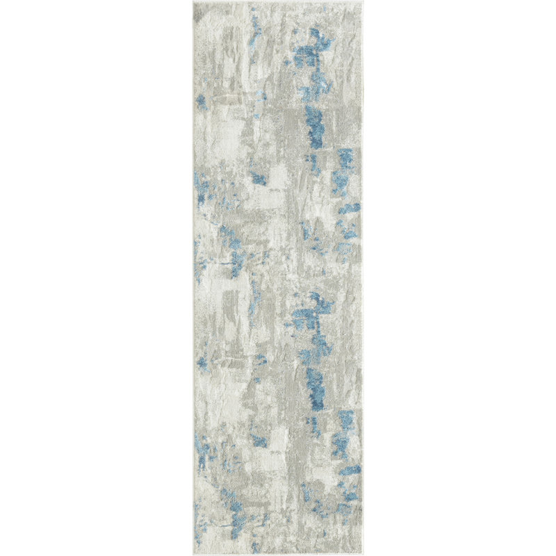 Abstract Machine Woven Area Rug in Blue/Gray, Runner 2' x 6'