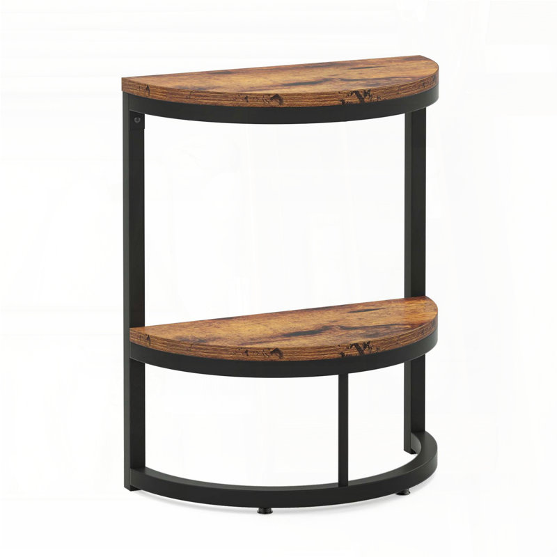 Slim Half Moon 2-Tier End Table - Rustic Brown, Semi-Circle Design, Space-Saving
