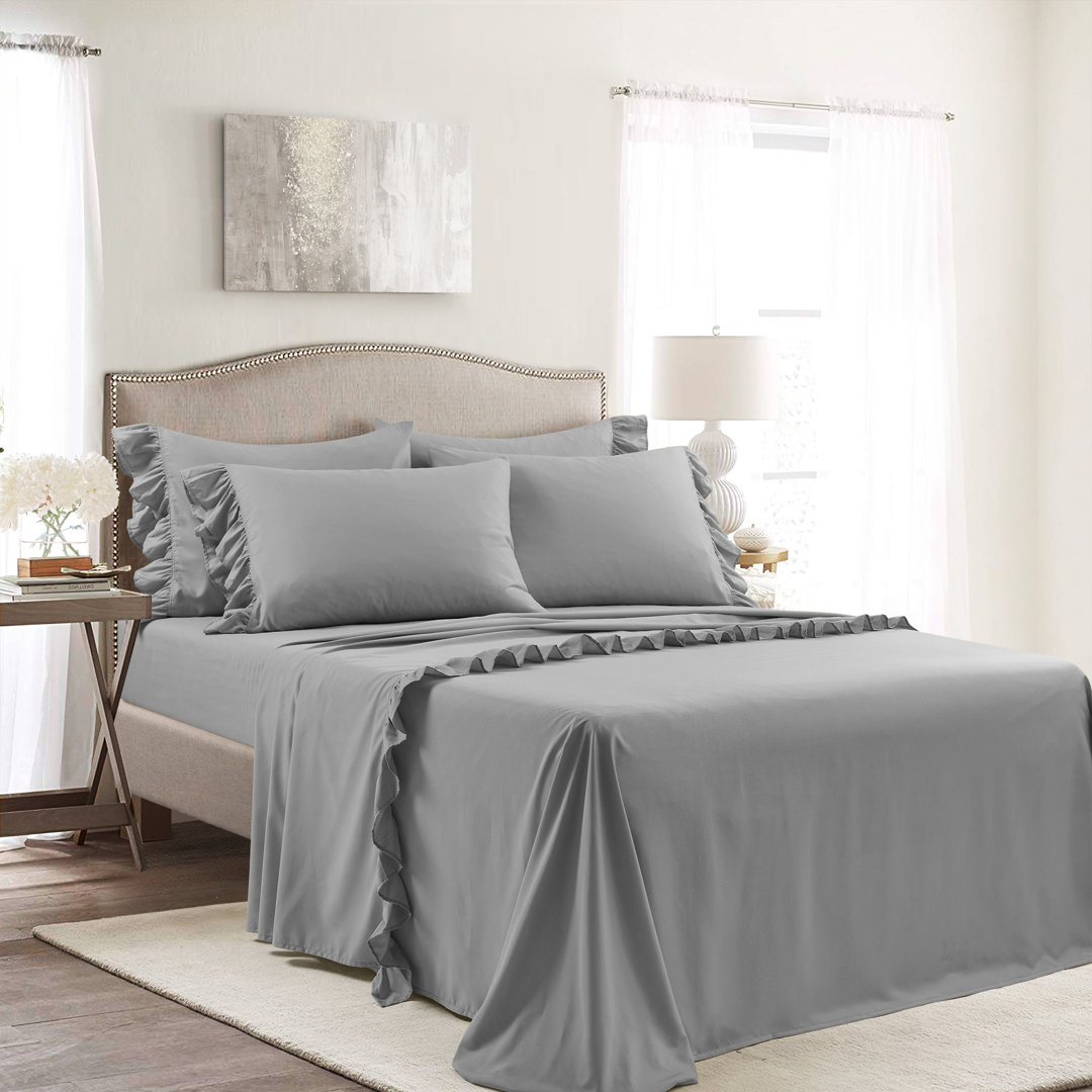 Reyna Ruffle Microfiber Sheet Set (Set of 6) Lush Decor 