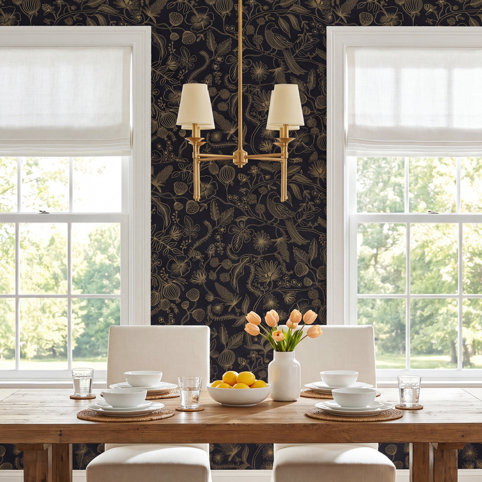 Aviary Self-Adhesive Wallpaper Roll, Black/Gold
