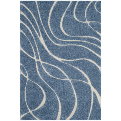 Ashal Abstract Shag Light Blue/Cream Area Rug