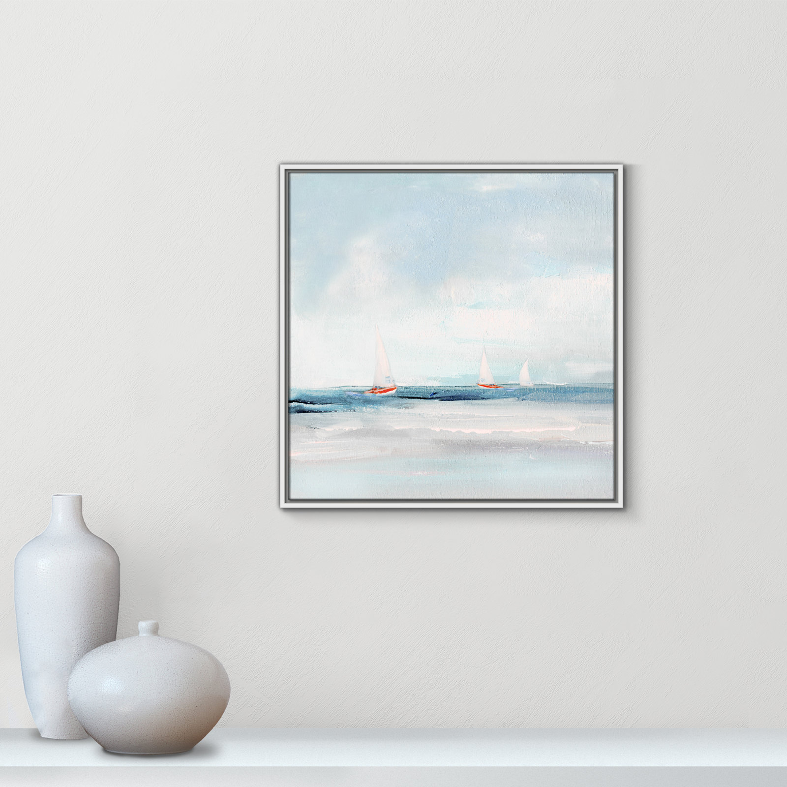 Caribbean Sail by Sally Swatland - Floater Frame Print on Canvas, 25.5" H x 25.5" W x 2" D, White