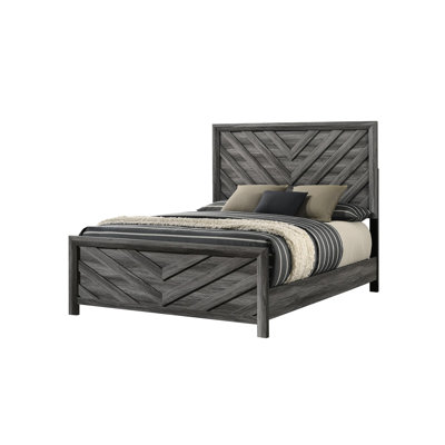 Lit double gris bois avec tête de lit confortable et, idéal pour la détente dans la chambre à coucher, L 79 po x l 56 po H 58 po, cadre moderne avec esthétique raffinée, design exquis