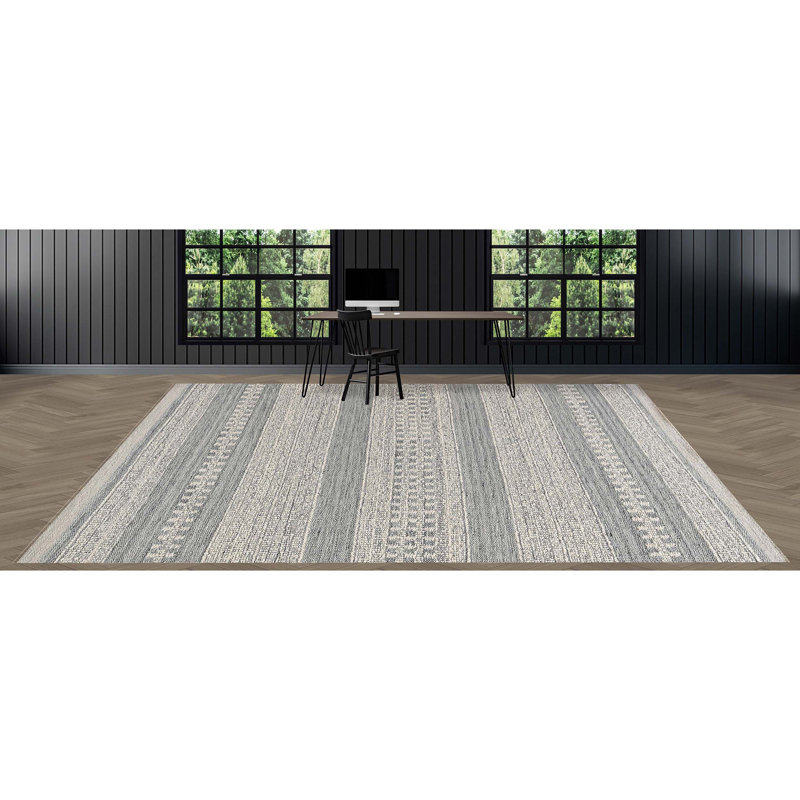 Tapis en laine noué à la main gris / ivoire, Rectangle 6 pi x 9 pi