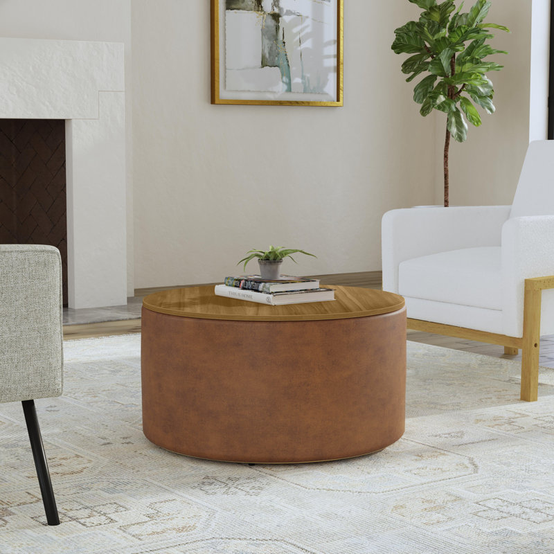 Morgun avec plateau en bois Ebern Designs - similicuir brun