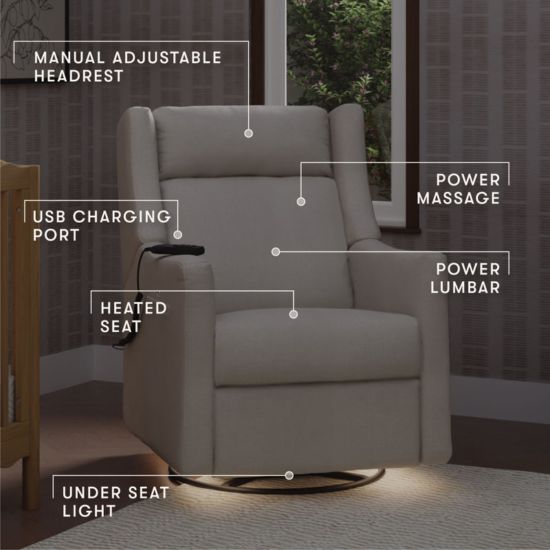 Kiwi Deluxe Power Recliner and Swivel Glider with Heat and Massage, Performance Cream Eco-Weave