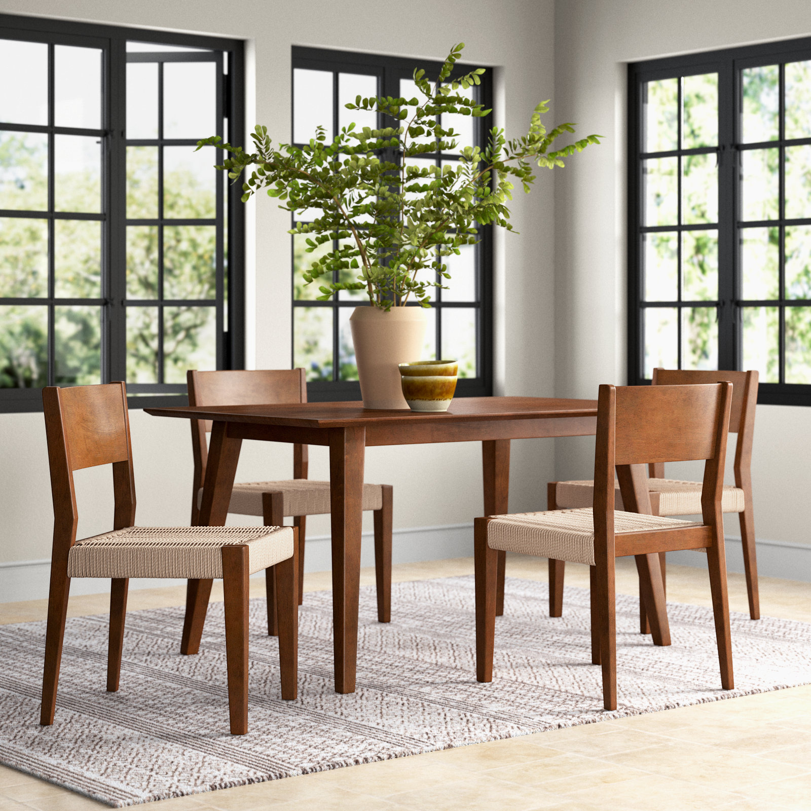 Corrine Dining Set, Brown, 5 Pieces: Table, 4 Chairs