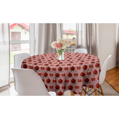 Ambesonne Pomegranate Round Tablecloth, Repetitive Juicy And Healthy Fruits Along Twigs Arrangement Pattern, Circle Table Cloth Cover For Dining Room Kitchen Decoration, 60", Blush Vermilion