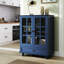 Modern Vintage Blue Buffet With Gracefully Curved Top, Double Glass Doors, And Adjustable Shelves, For Kitchen Hallway Cabinet Top Shatter - Glass, Kitchen, Bedroom, Or Use