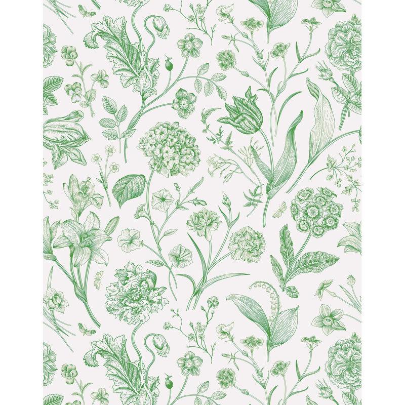 Coquelourde 7m x 75cm Wallpaper Roll, Green