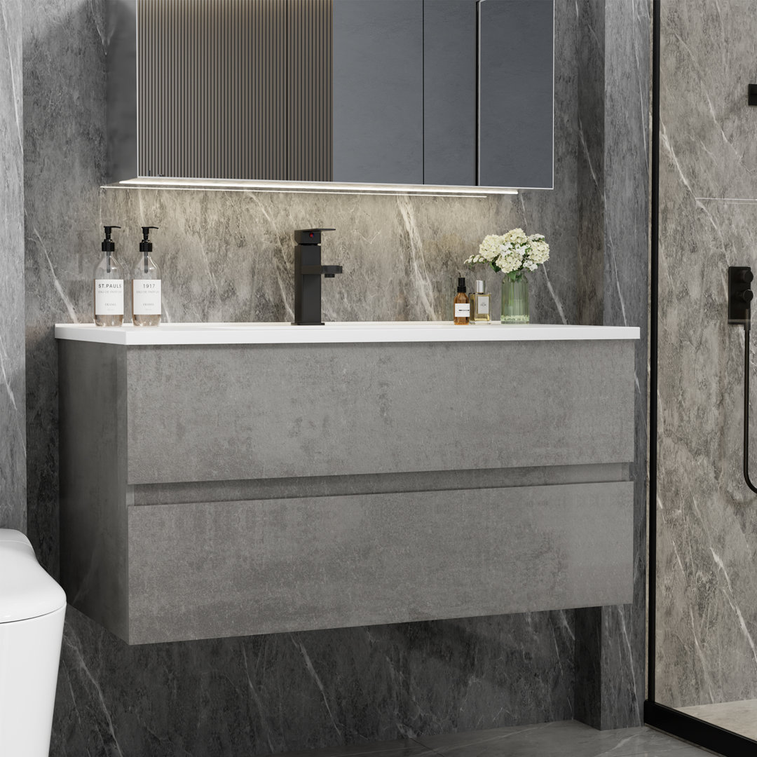 Sharee 36" Wall Mounted Bathroom Vanity Set with Sink Top, Faucet, Floating Cabinet, EPA Certified Ebern Designs Base 