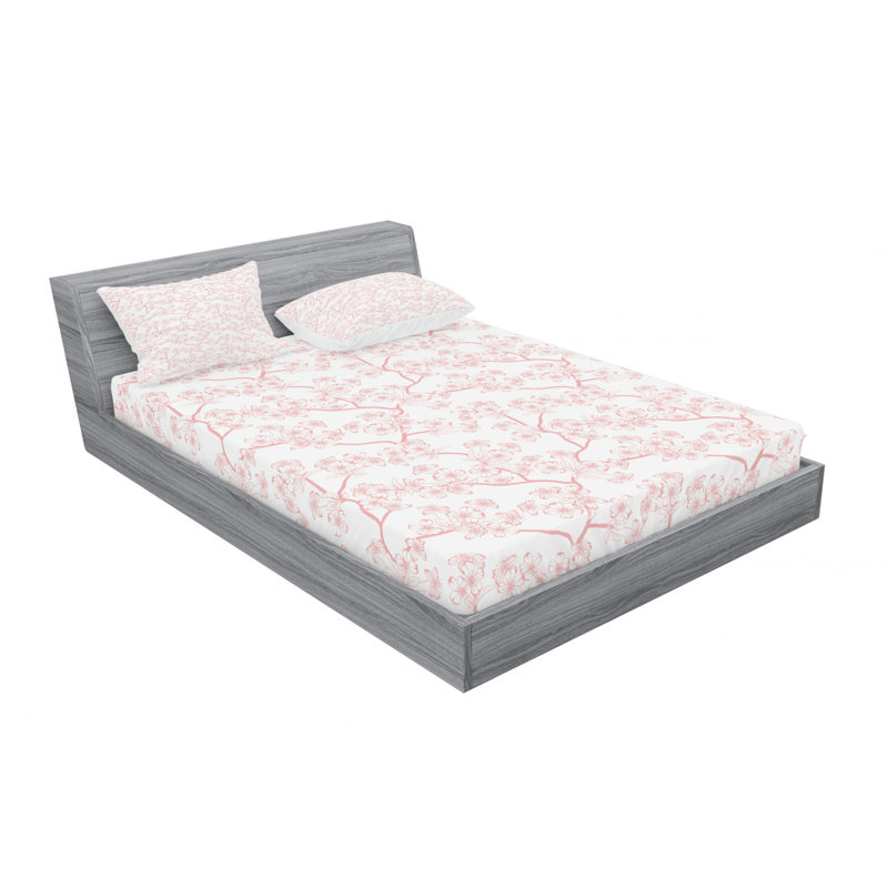 Microfiber Floral Sheet Set, Queen Sheet Set with Fitted Sheet
