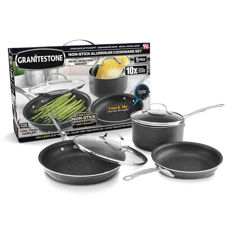 Granitestone 5 Piece Nonstick Cookware Set with Stay Cool handles, Oven & Dishwasher Safe