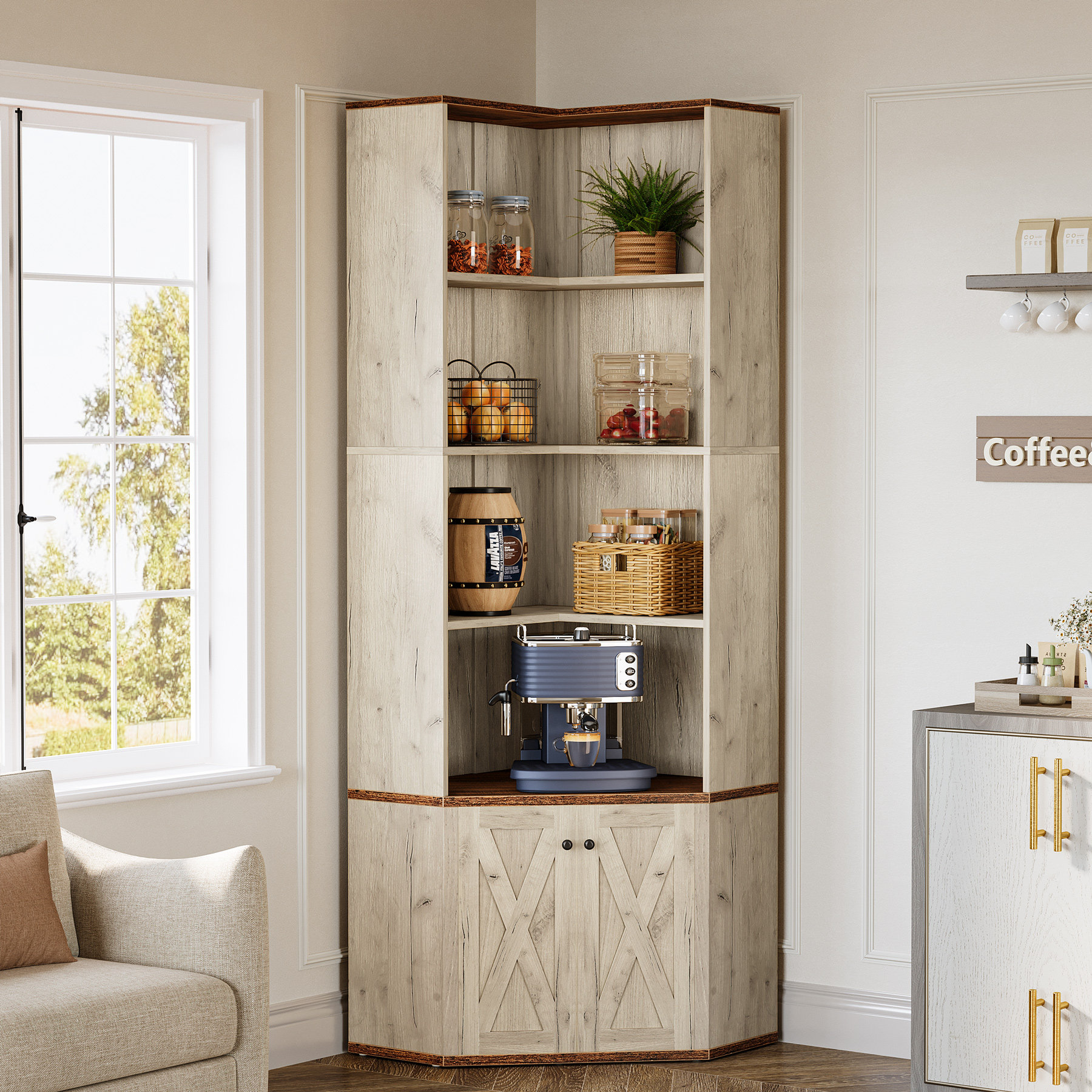 Gracie Oaks 70.87-Inch Tall Rustic Corner Kitchen Storage Rack With ...
